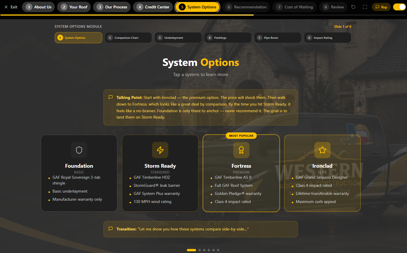 CloseDeck interactive product comparison with side-by-side system tiers